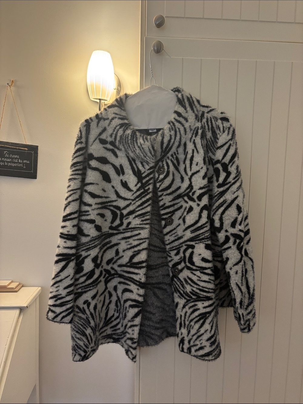 Joseph Ribkoff Black and White Faux-Fur Patterned Jacket